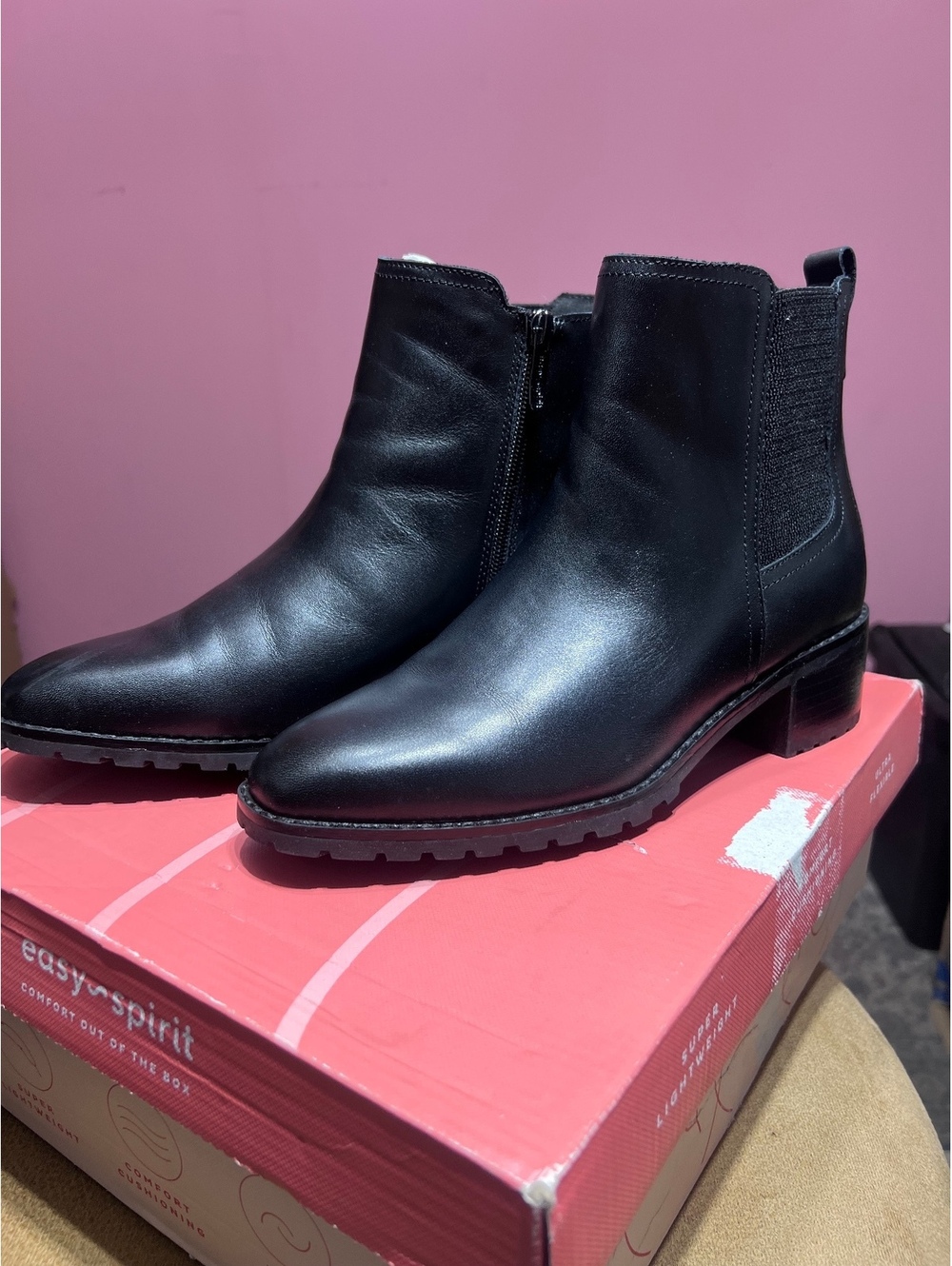 Easy Spirit Women's Black Leather Chelsea Ankle Boots Size 8.5M